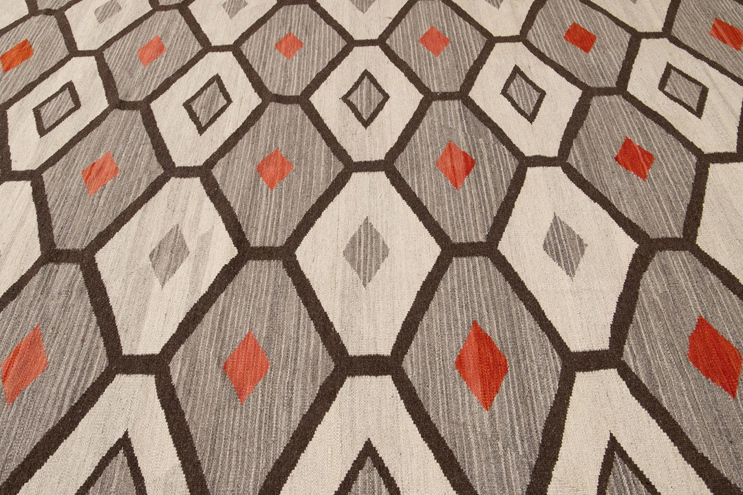 Modern Flat-Weave Navajo Wool Rug 10 X 14