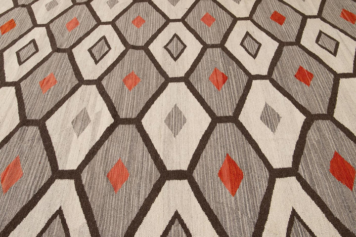 Modern Flat-Weave Navajo Wool Rug 10 X 14