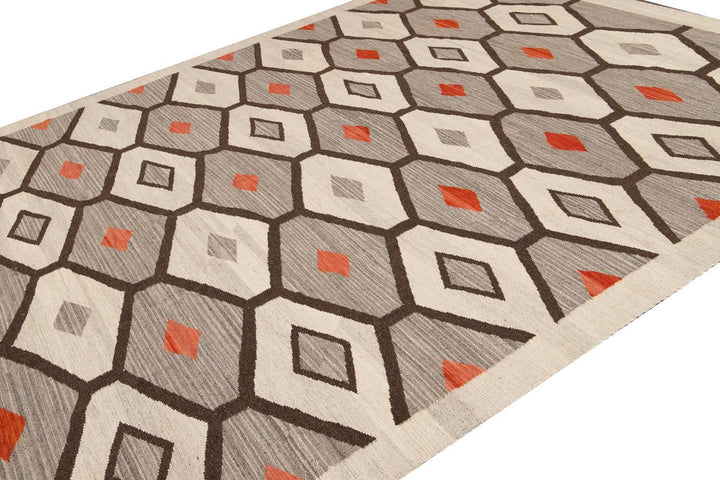 Modern Flat-Weave Navajo Wool Rug 10 X 14