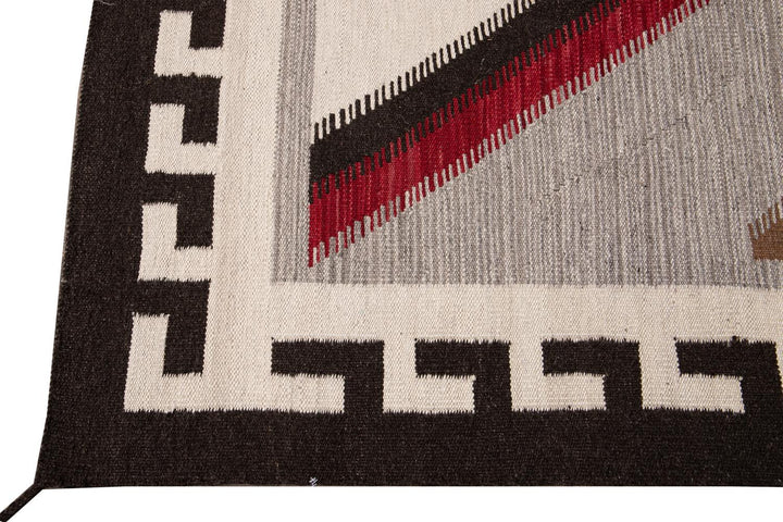 Modern Flat-Weave Navajo Wool Rug 10 X 14
