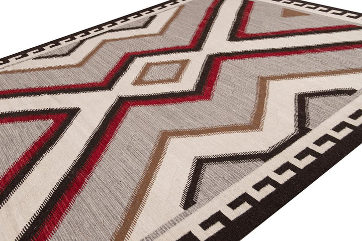 Modern Flat-Weave Navajo Wool Rug 10 X 14