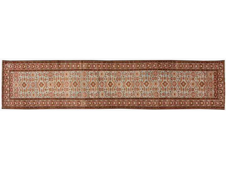 Antique Malayer Handmade Allover Motif Light Blue Wool Runner