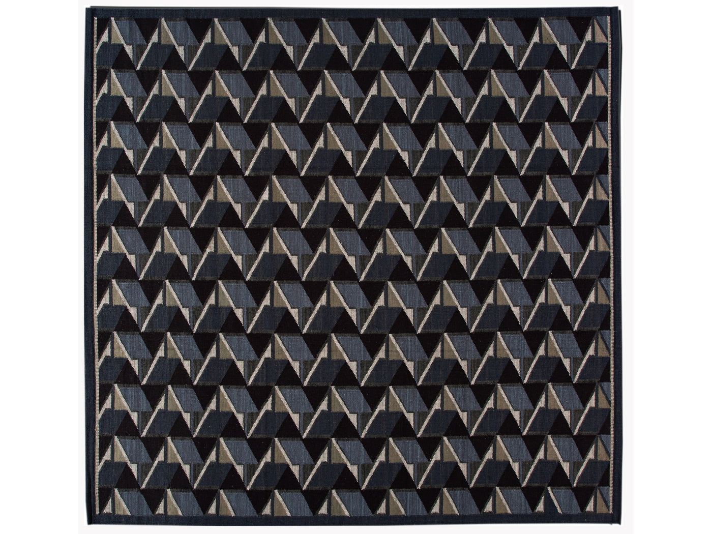Square Modern swedish Style Handmade Abstract Wool Rug With Black Field