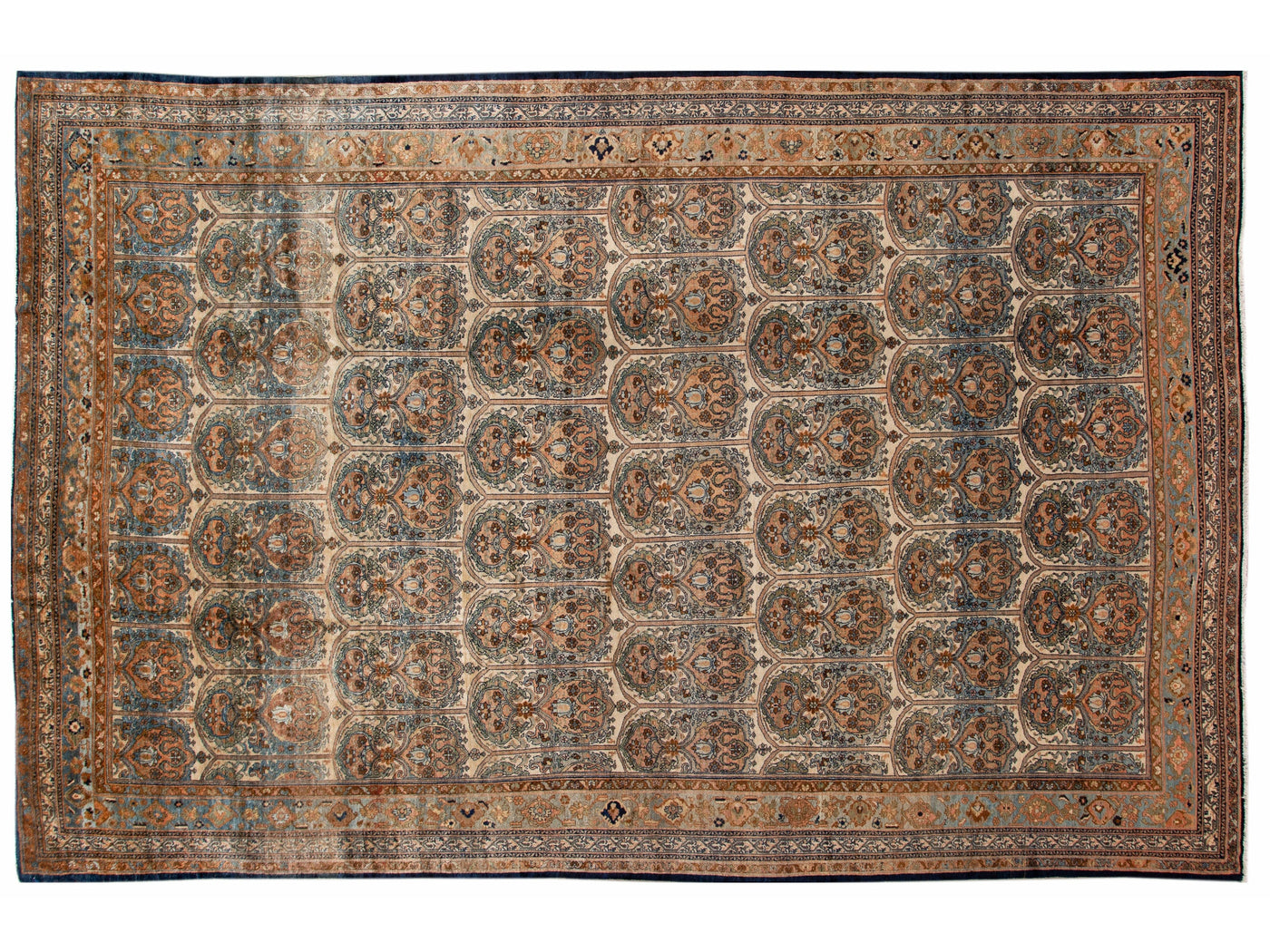Antique Bibikabad Beige Handmade Persian Wool Rug With Allover Motif