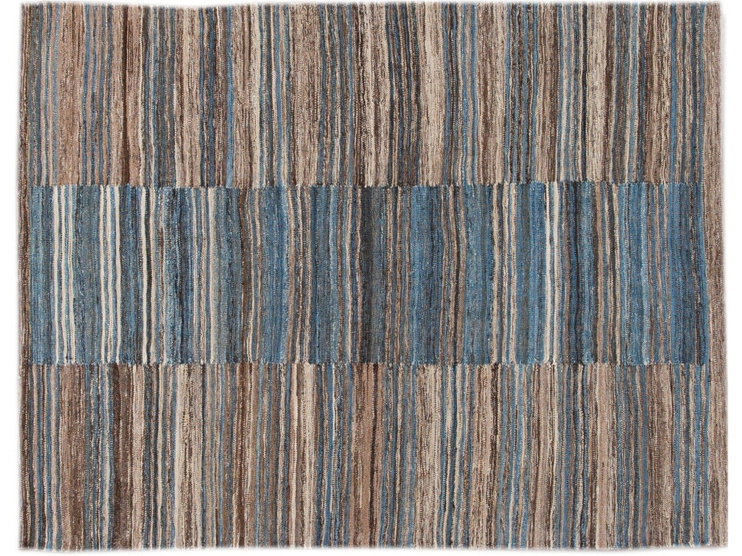 Modern Striped Flat-Weave Wool Rug 5 X 6