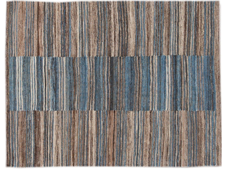 Modern Striped Flat-Weave Wool Rug 5 X 6