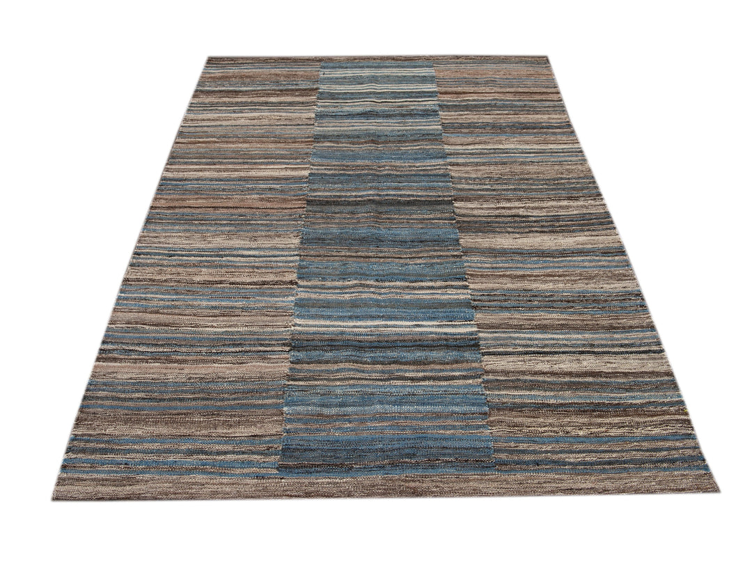 Modern Striped Flat-Weave Wool Rug 5 X 6