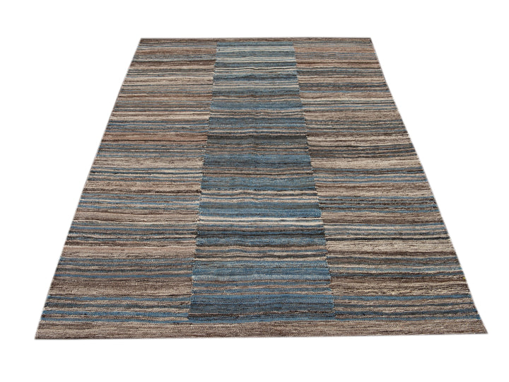Modern Striped Flat-Weave Wool Rug 5 X 6