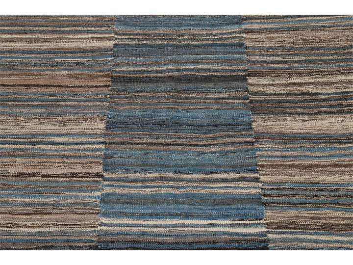 Modern Striped Flat-Weave Wool Rug 5 X 6