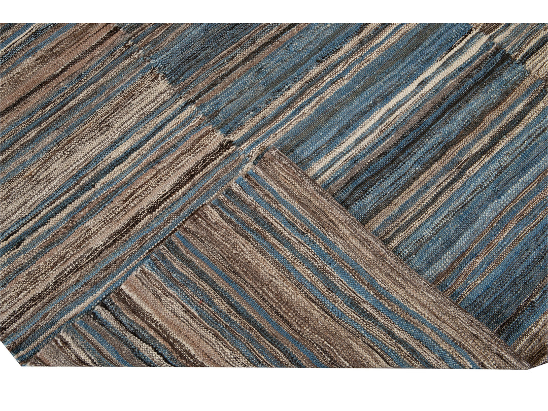 Modern Striped Flat-Weave Wool Rug 5 X 6