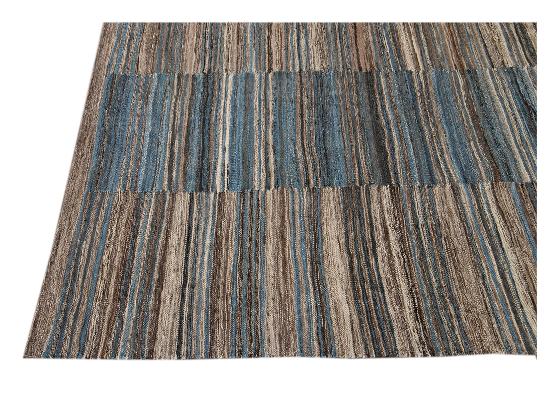 Modern Striped Flat-Weave Wool Rug 5 X 6