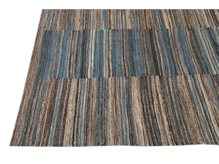 Modern Striped Flat-Weave Wool Rug 5 X 6