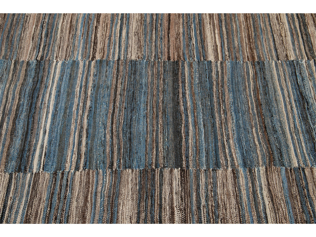 Modern Striped Flat-Weave Wool Rug 5 X 6