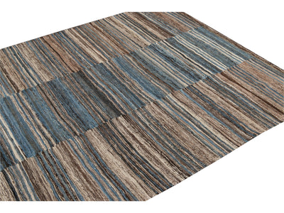 Modern Striped Flat-Weave Wool Rug 5 X 6