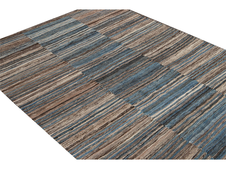 Modern Striped Flat-Weave Wool Rug 5 X 6