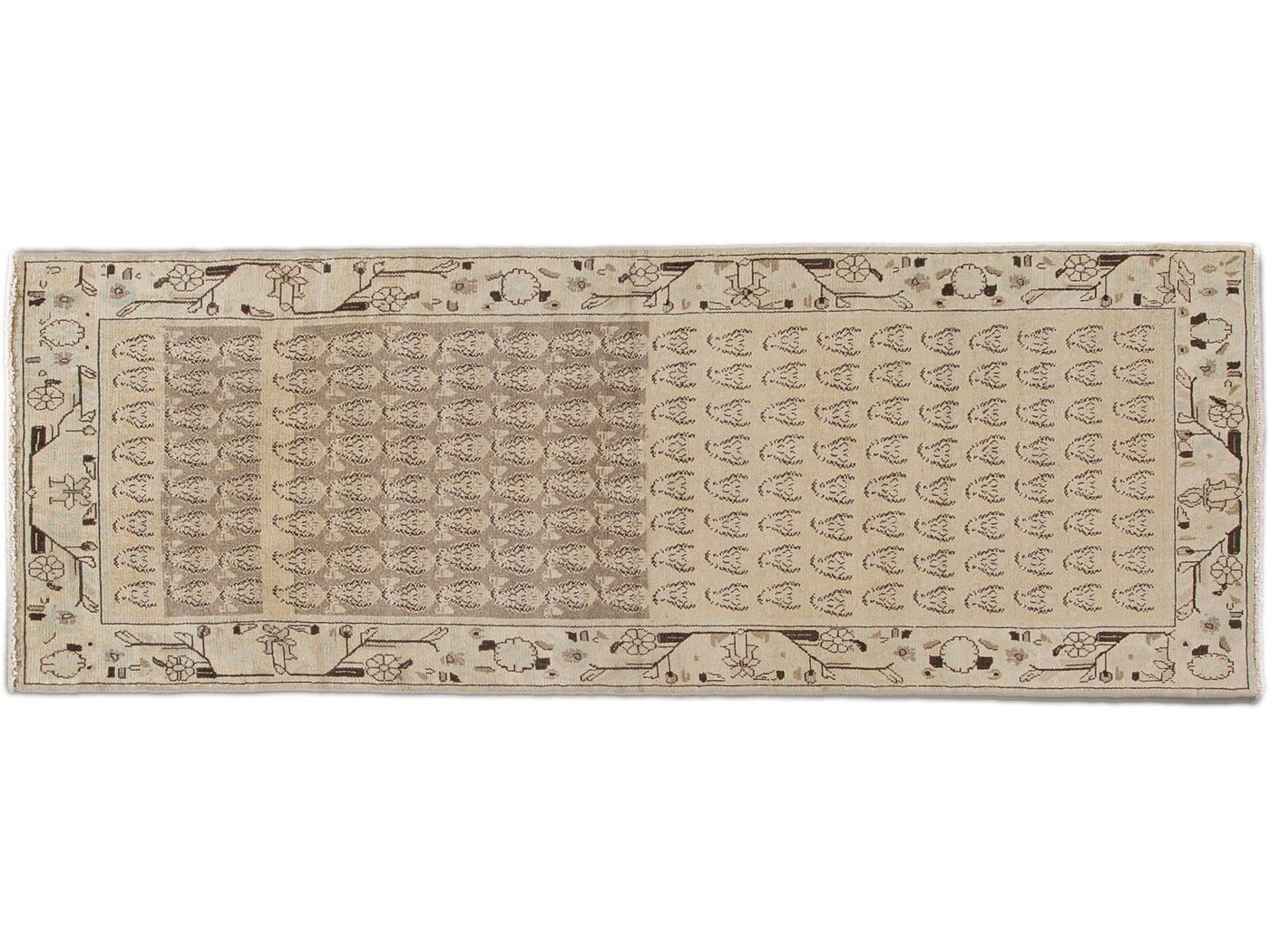 Vintage Persian Handmade Beige Geometric Pattern Wool Runner