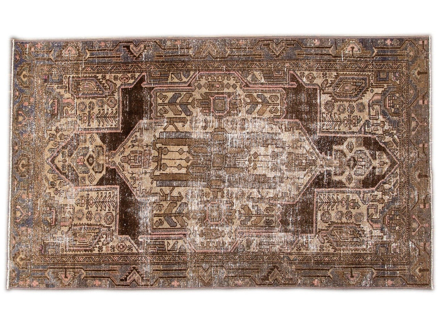 Vintage Persian Distressed Handmade Geometric Wool Rug