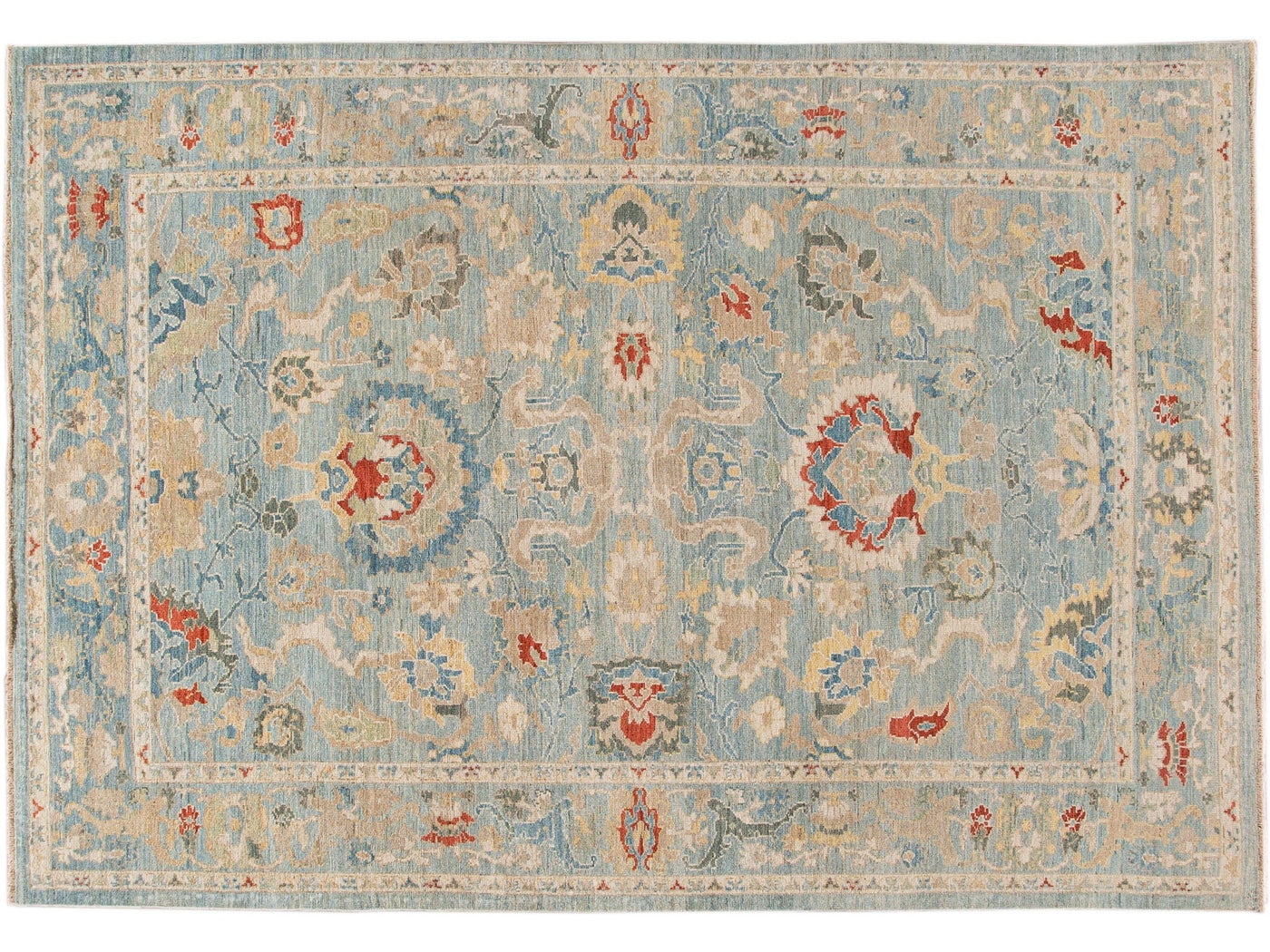 Modern Sultanabad Handmade Blue Floral Wool Rug