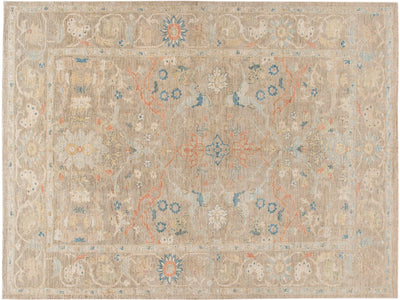 Contemporary Sultanabad Tan Handmade Geometric Floral Wool Rug