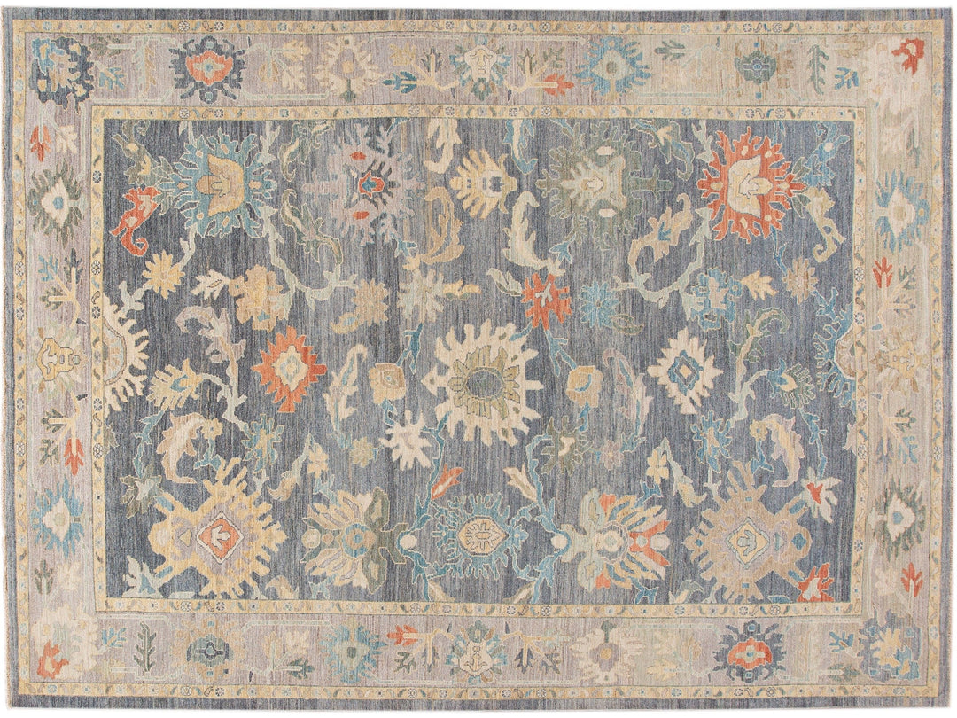 Modern Sultanabad Gray Handmade Geometric Floral Wool Rug