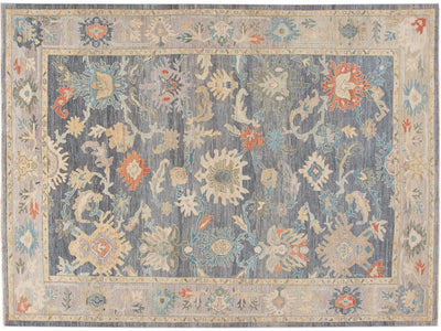 Modern Sultanabad Gray Handmade Geometric Floral Wool Rug