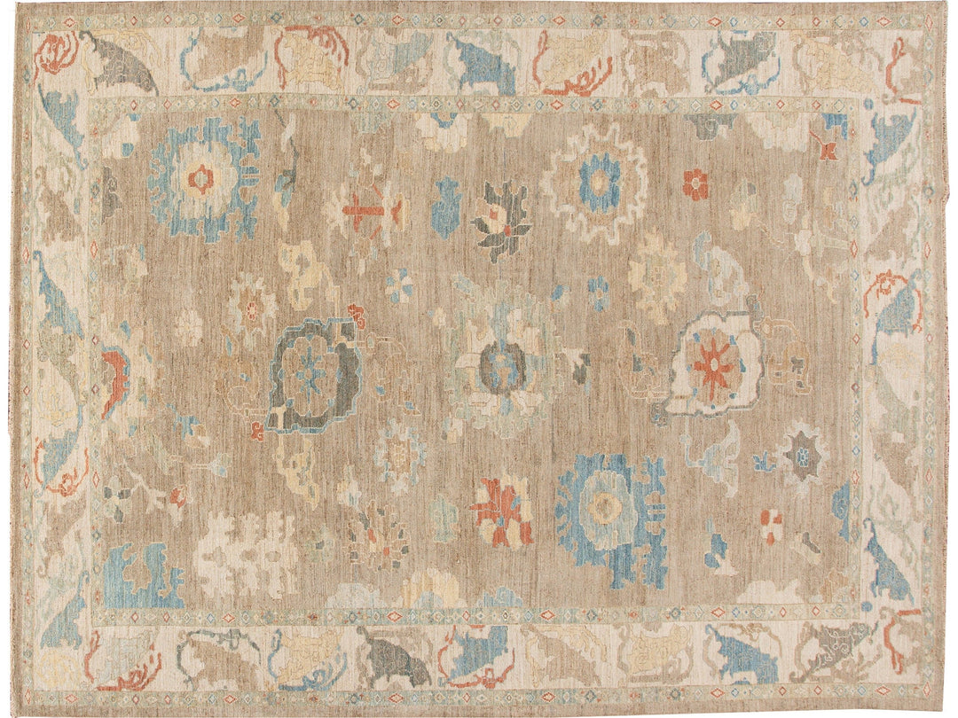 Modern Sultanabad Brown Handmade Floral Wool Rug