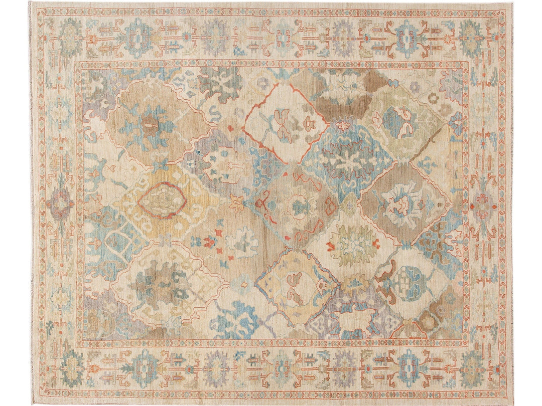 Modern Sultanabad Multicolor Handmade Geometric Floral pattern Wool Rug
