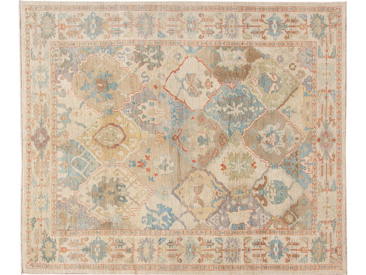 Modern Sultanabad Multicolor Handmade Geometric Floral pattern Wool Rug
