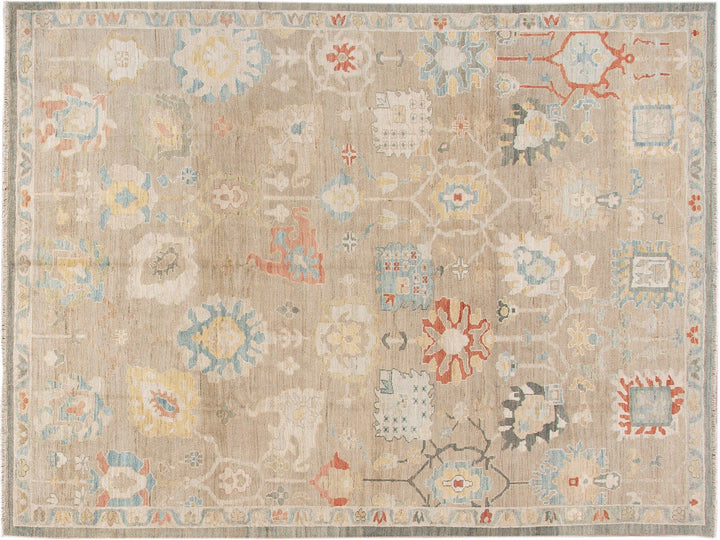 Modern Sultanabad Nude Handmade Geometric Floral Wool Rug