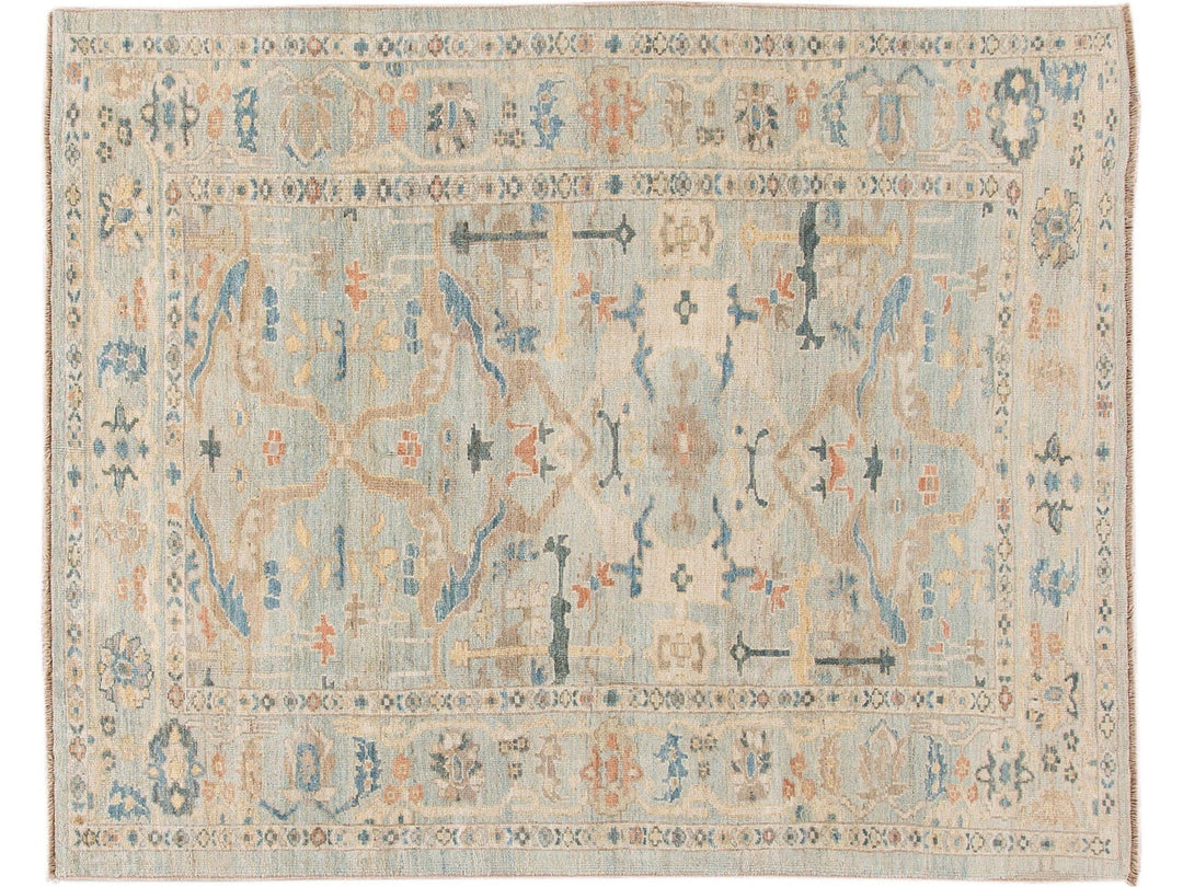 Modern Sultanabad Handmade Floral Blue Wool Rug