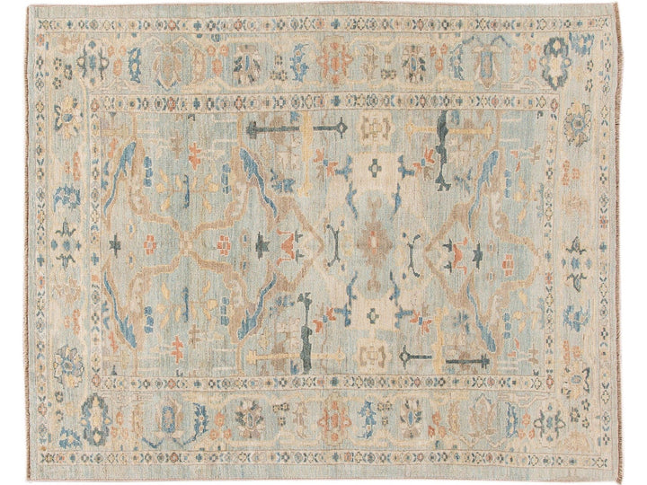 Modern Sultanabad Handmade Floral Blue Wool Rug
