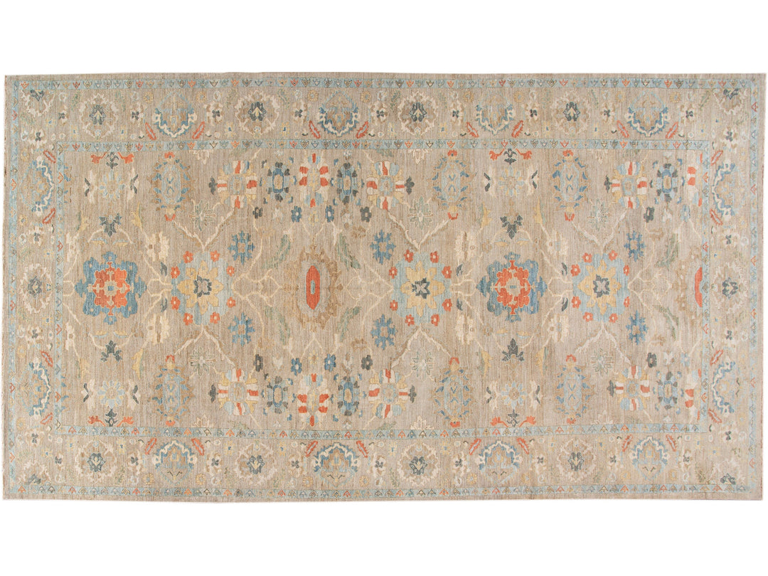 Modern Sultanabad Handmade Beige Floral Oversize Wool Rug