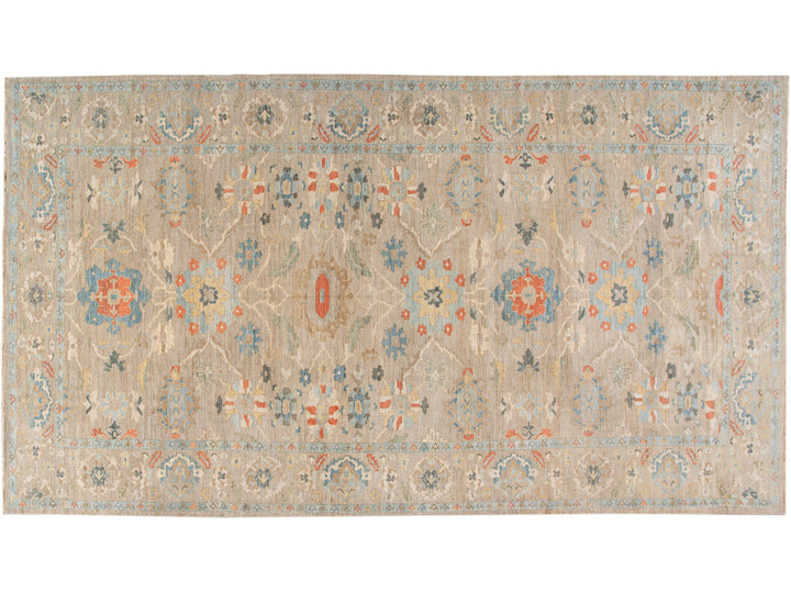 Modern Sultanabad Handmade Beige Floral Oversize Wool Rug