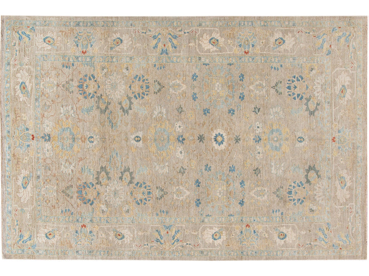 Modern Sultanabad Beige Handmade Floral Wool Rug