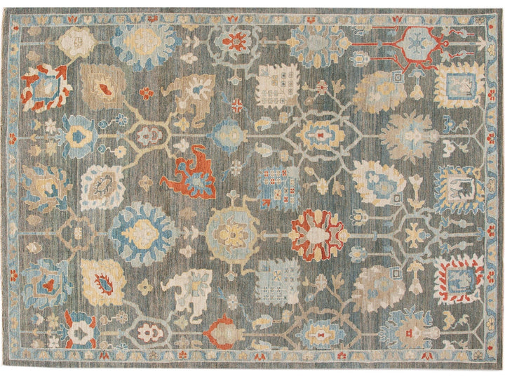 Modern Sultanabad Gray Handmade Floral Designed Wool Rug