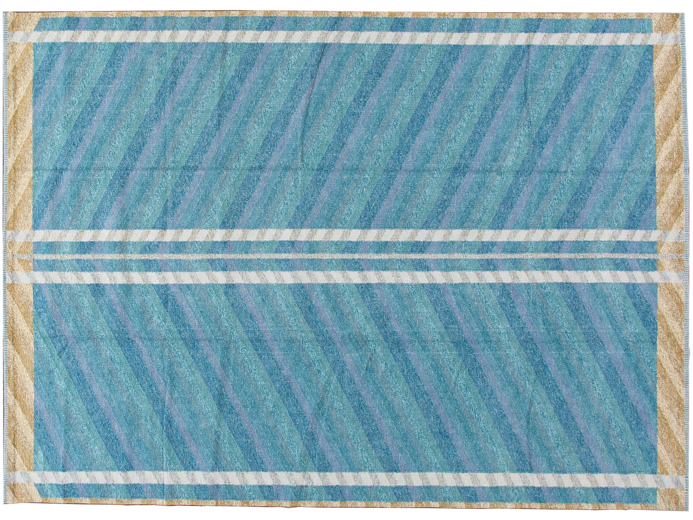 Modern Swedish Style Handmade Blue Wool Rug Geometric Design
