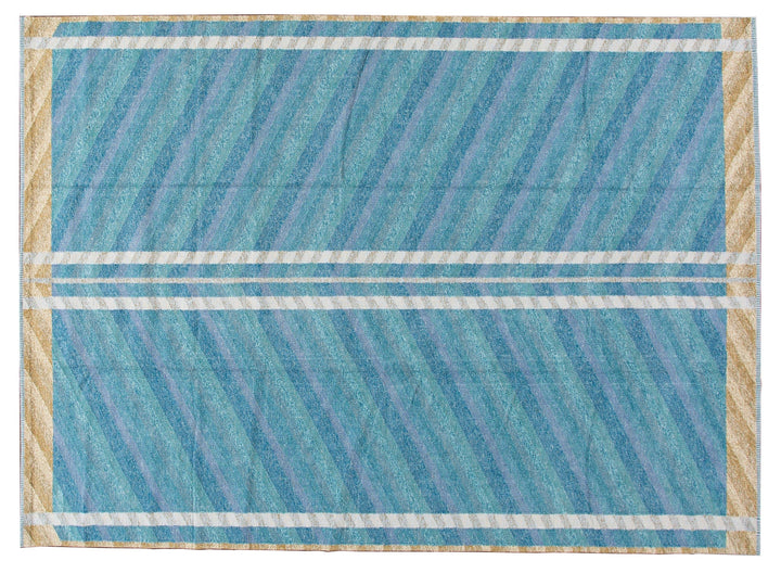 Modern Swedish Style Blue Handmade Geometric Wool Rug