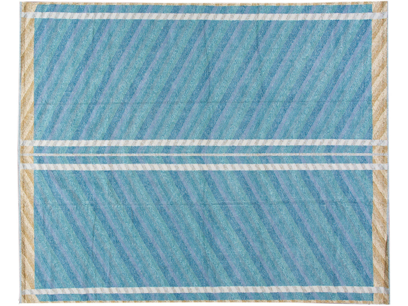 Modern Swedish Style Handmade Geometric Oversize Blue Wool Rug