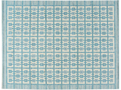 Modern Swedish Style Handmade Geometric Pattern Room size Blue Wool Rug
