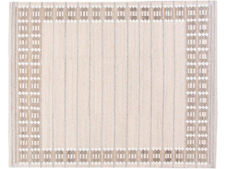 Modern Swedish Style Beige Handmade Oversize Designed Wool Rug