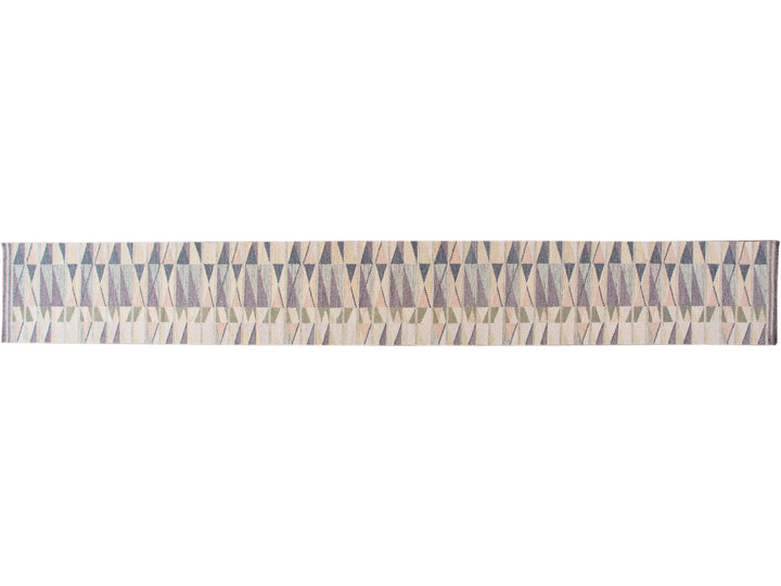 Modern Swedish Style Handmade Beige Geometric Abstract Long Wool Runner