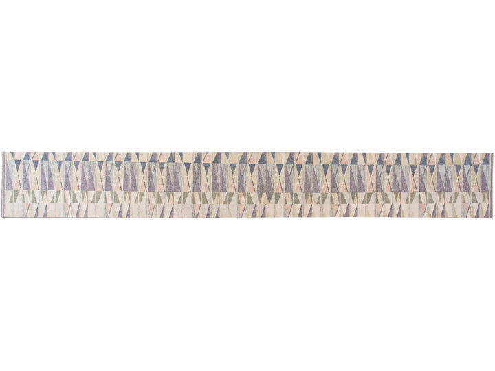 Modern Swedish Style Handmade Geometric Long Multicolor Wool Runner