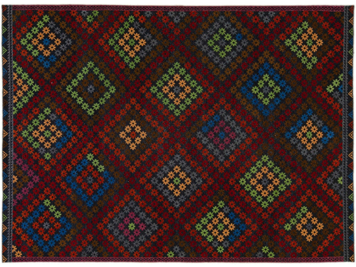 Multicolor Modern Soumak Handmade Geometric Designed Wool Rug