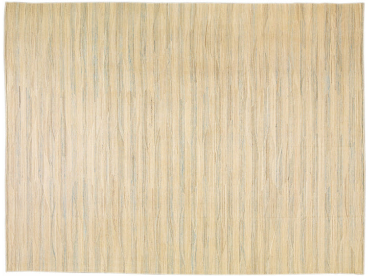 Beige Modern Kilim Handmade Abstract Striped Motif Flatweave Oversize Wool Rug