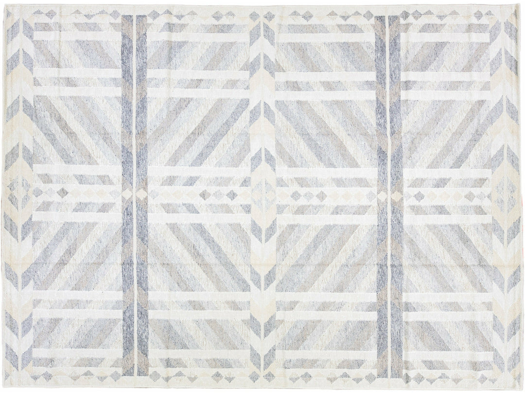 Modern Swedish Style Handmade Geometric Abstract Grey Wool Rug