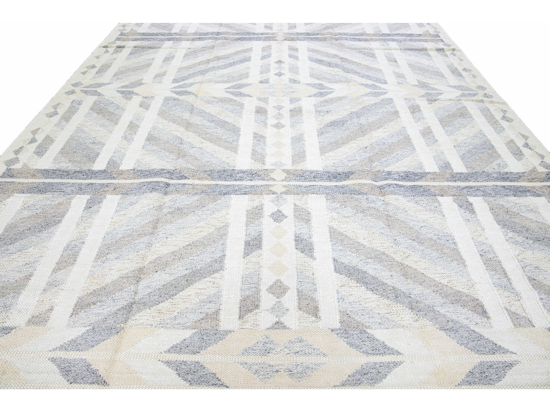 Modern Swedish Style Handmade Geometric Abstract Grey Wool Rug
