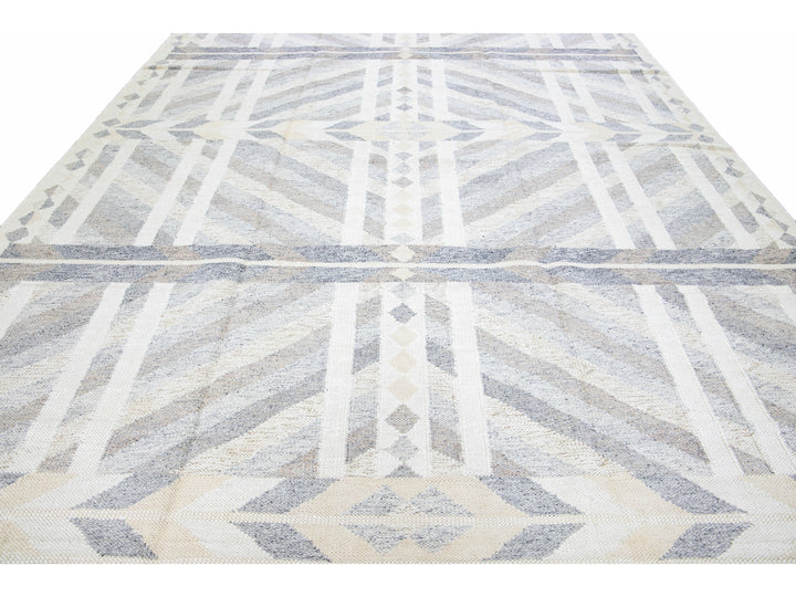 Modern Swedish Style Handmade Geometric Abstract Grey Wool Rug