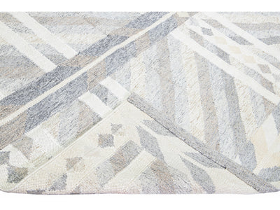 Modern Swedish Style Handmade Geometric Abstract Grey Wool Rug