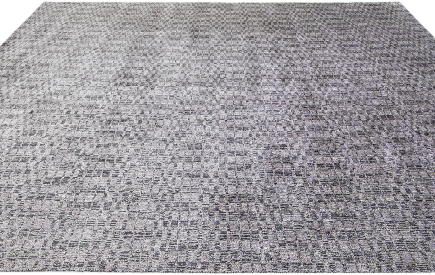 Modern Wool and Silk Rug 9 X 12