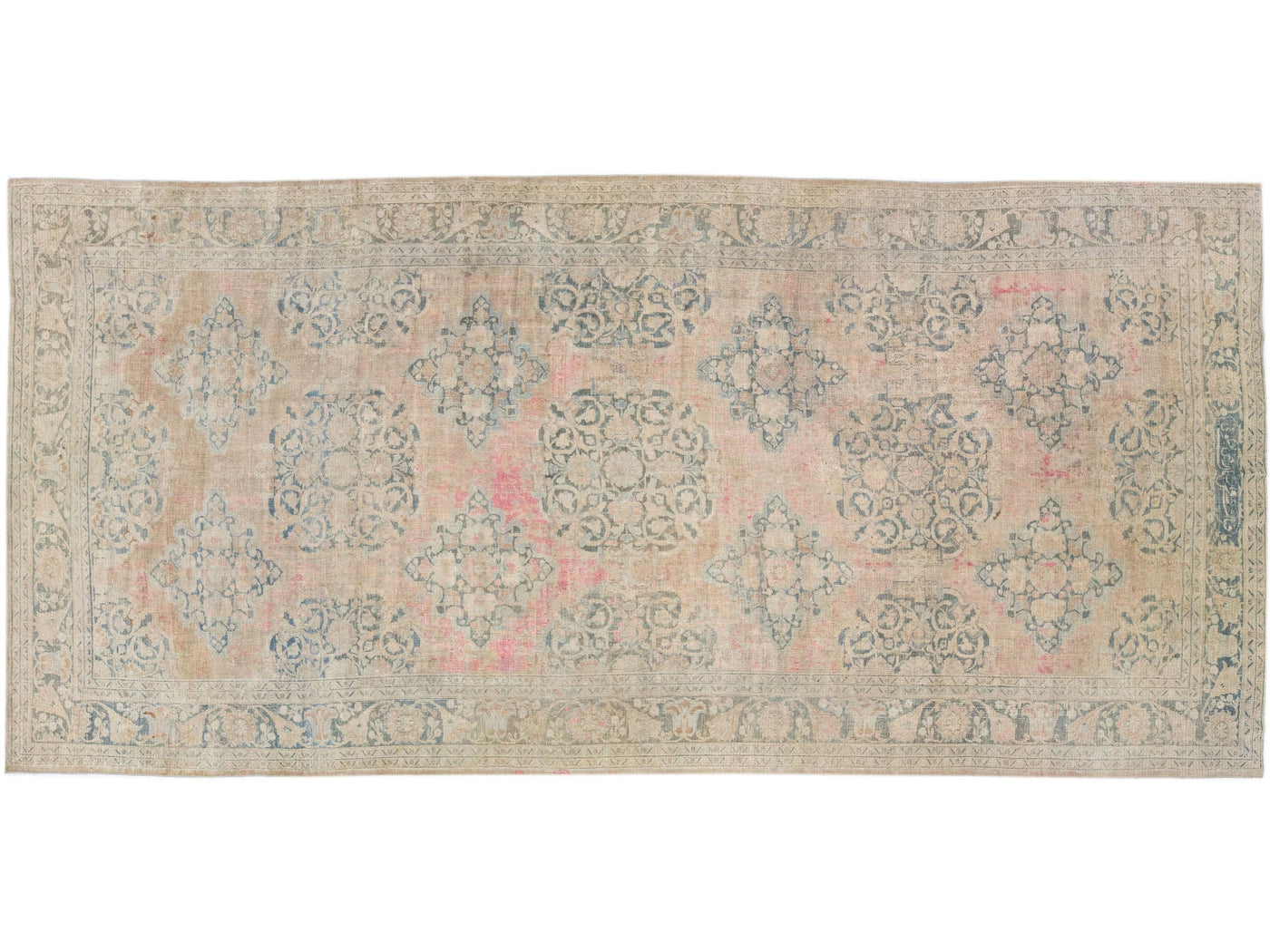 Antique Persian Doroksh Handmade Beige & Pink Wool Rug with Floral Pattern